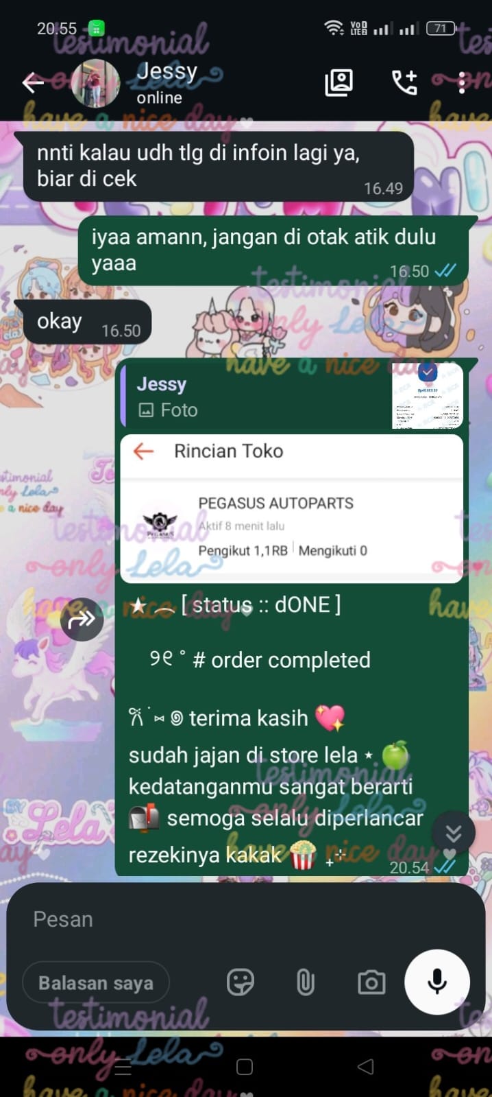 Testimoni chat WA pembeli 7